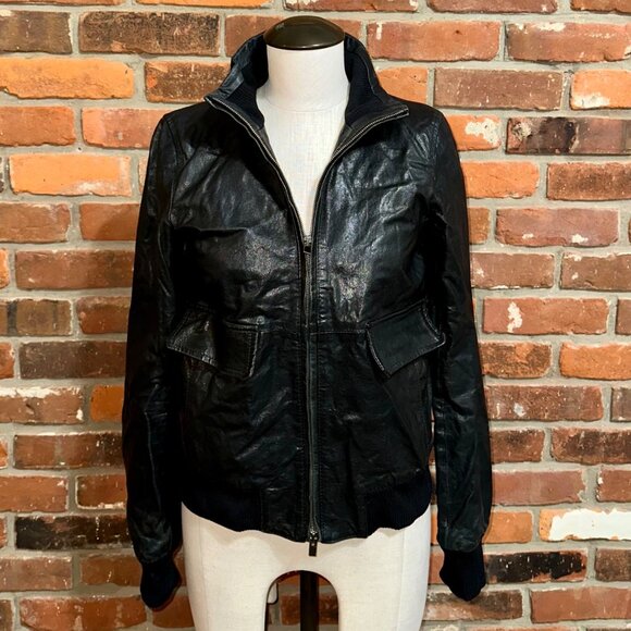 Theory Black Belair Leather Bomber Jacket Size Small - Picture 3 of 9